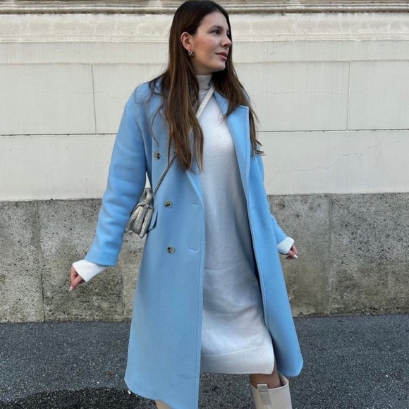 Zara double breasted oversized wool coat sky blue - Picture 12 of 15